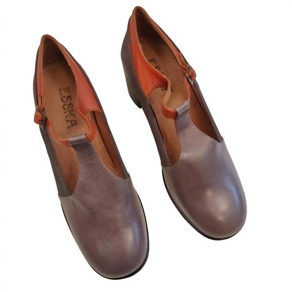 NEW ESSKA women's flynn block heel shoes in grey/rusty - Picture 3 of 4